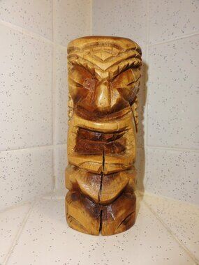 Vintage Hawaiian Hand Carved Wood Tiki Statue Maui mcm tiki room decor